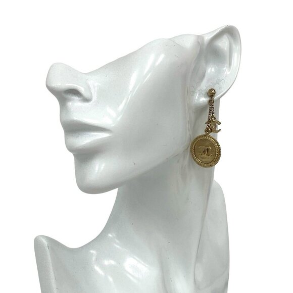 CHANEL Authentic Vintage Gold Logo Earrings